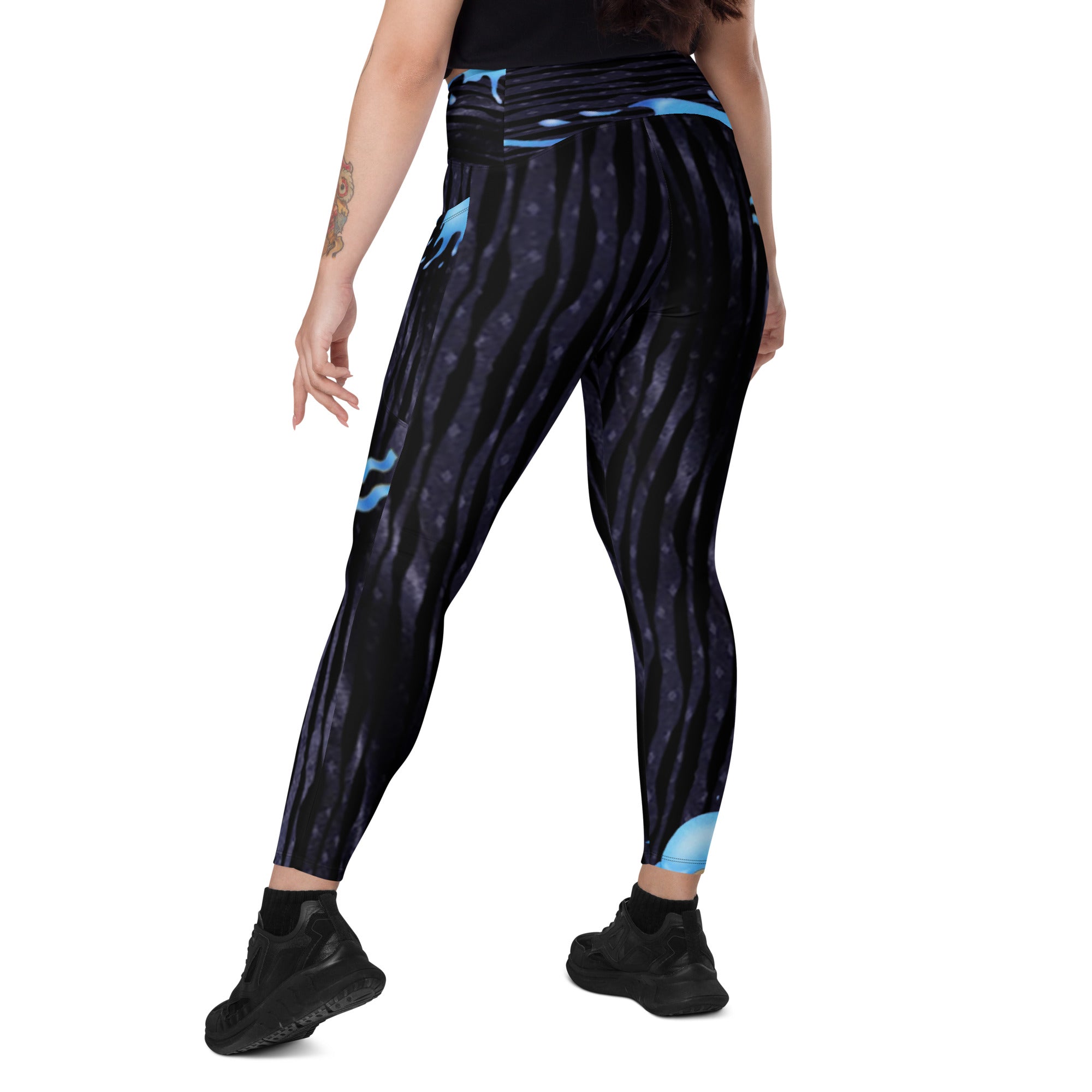 Gym Leggings with Pockets for Aquarius Girls. Zodiac Yoga Pants- Cosmic Aqua by WickedYo.